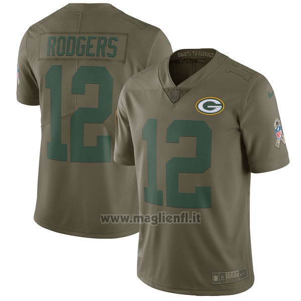Maglia NFL Limited Bambino Green Bay Packers 12 Rodgers 2017 Salute To Service Verde